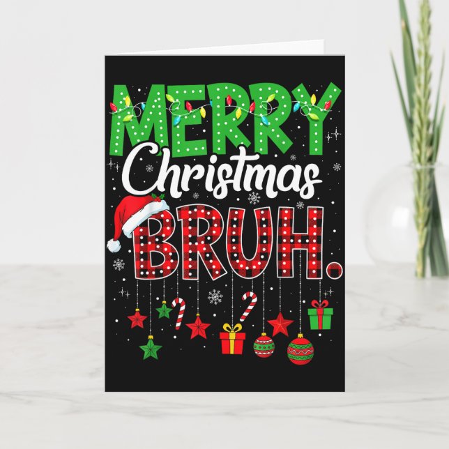 Bruh Christmas Red Plaid Teens Boys Kids Xmas Paja Card (Front)