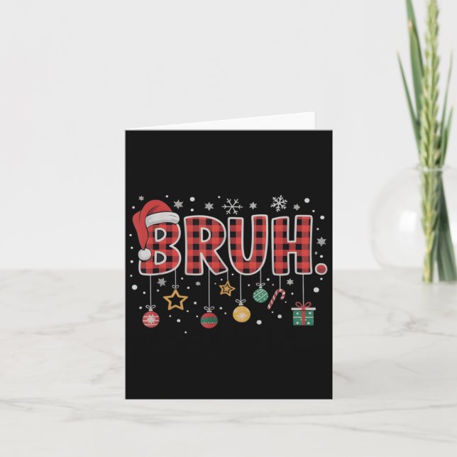 Bruh Christmas Red Plaid Teens Boys Kids Xmas Paja Card (Front)