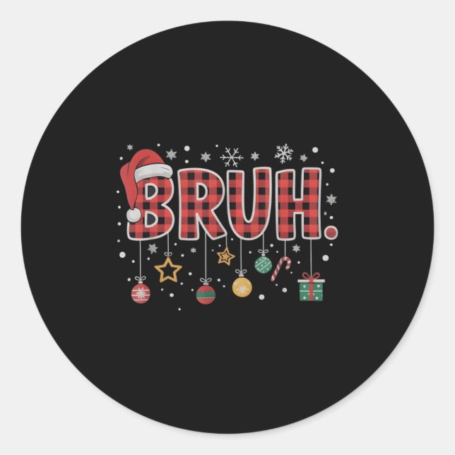 Bruh Christmas Red Plaid Teens Boys Kids Xmas Paja Classic Round Sticker (Front)
