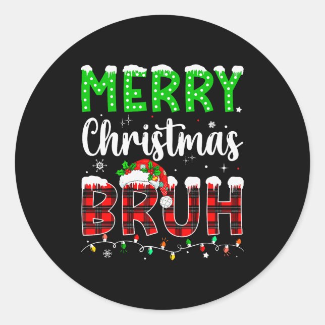 Bruh Christmas Red Plaid Teens Boys Kids Xmas Paja Classic Round Sticker (Front)