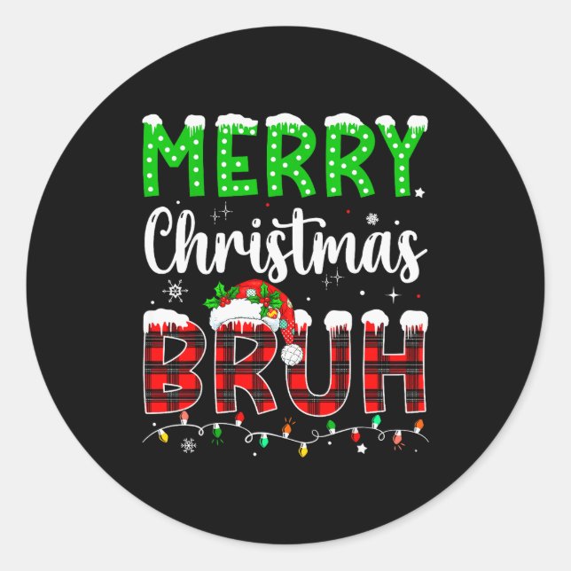 Bruh Christmas Red Plaid Teens Boys Kids Xmas Paja Classic Round Sticker (Front)