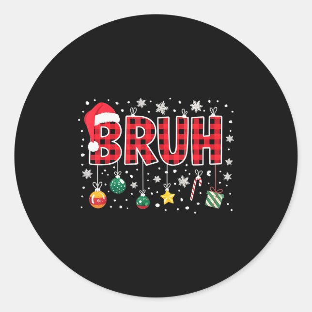 Bruh Christmas Red Plaid Teens Boys Kids Xmas Paja Classic Round Sticker (Front)