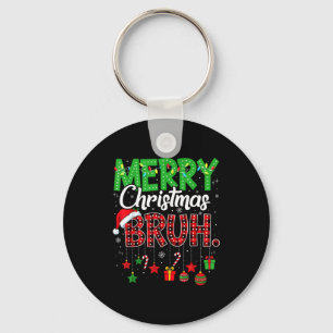 Bruh Christmas Red Plaid Teens Boys Kids Xmas Paja Key Ring