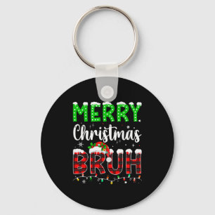 Bruh Christmas Red Plaid Teens Boys Kids Xmas Paja Key Ring
