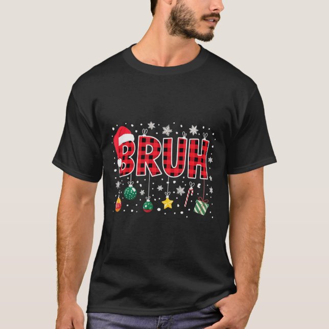 Bruh Christmas Red Plaid Teens Boys Kids Xmas Paja T-Shirt (Front)