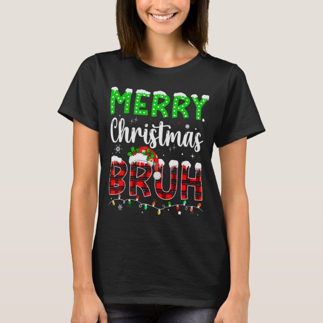 Bruh Christmas Red Plaid Teens Boys Kids Xmas Paja T-Shirt (Front)