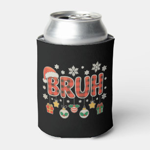 Bruh Christmas Red Plaid Xmas Matching Family Can Cooler