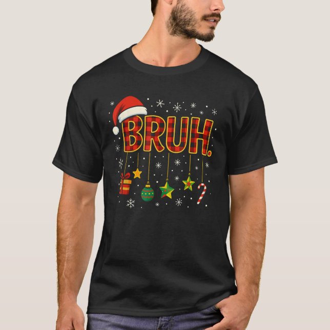 Bruh Christmas Red Plaid Xmas Pyjamas Teens Boys K T-Shirt (Front)