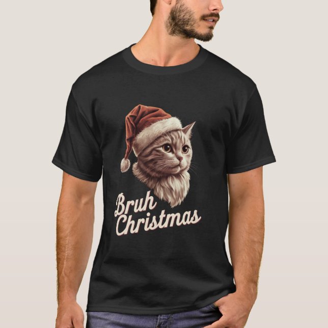 Bruh Christmas Retro 70s Cats Kittens Santa Hats C T-Shirt (Front)