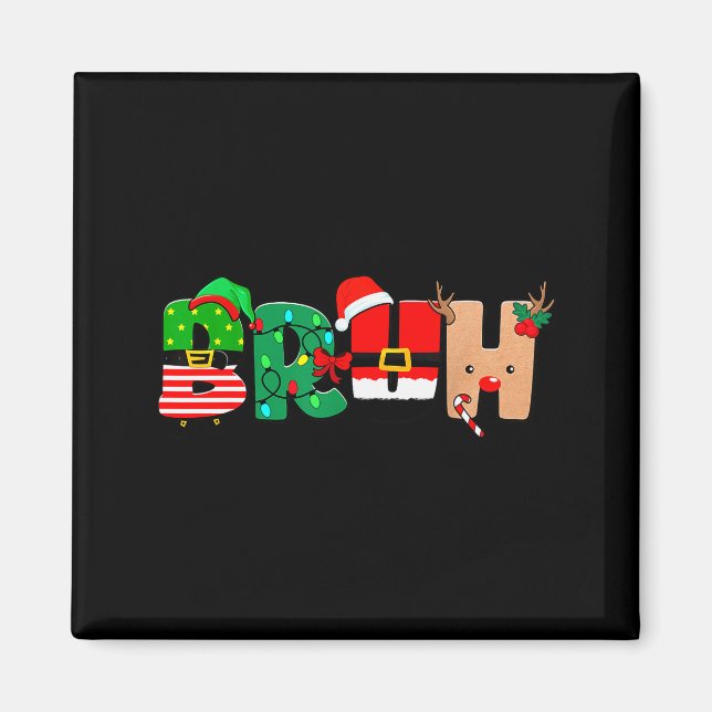 Bruh Christmas Tree Xmas Elf Santa Rudolph Pajamas Magnet (Front)