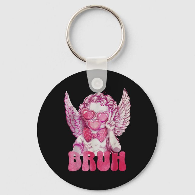 Bruh Cupid Valentines Day Funny Sarcastic  Key Ring (Front)
