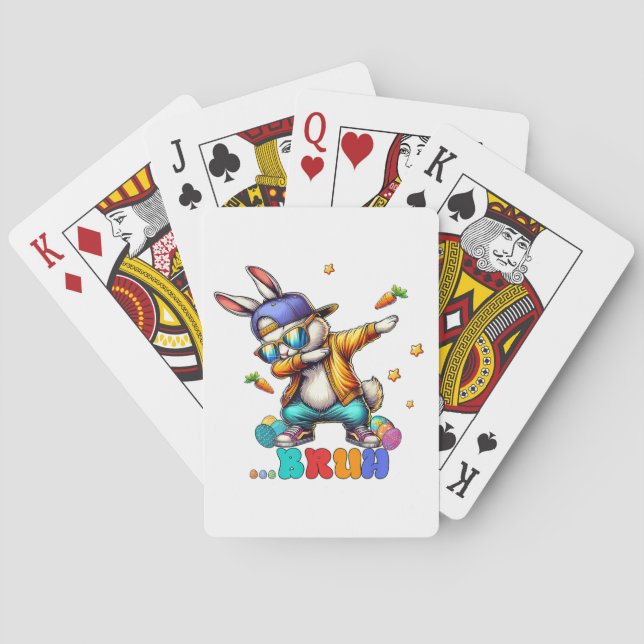 Bruh Dab Bunny Easter Funny Playing Cards (Back)