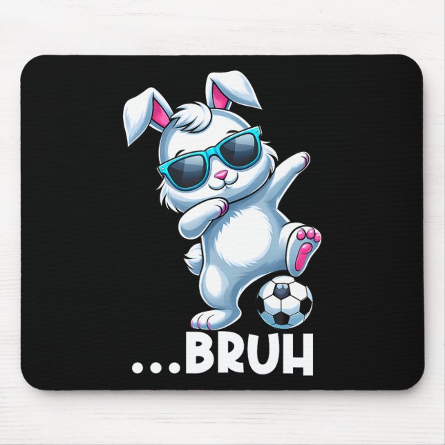 Bruh Dab Bunny Playing Soccer Dabbing Easter Day B Mouse Mat (Front)