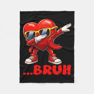 Bruh Dabbing Heart Funny Kids Boys Mens Valentine  Fleece Blanket