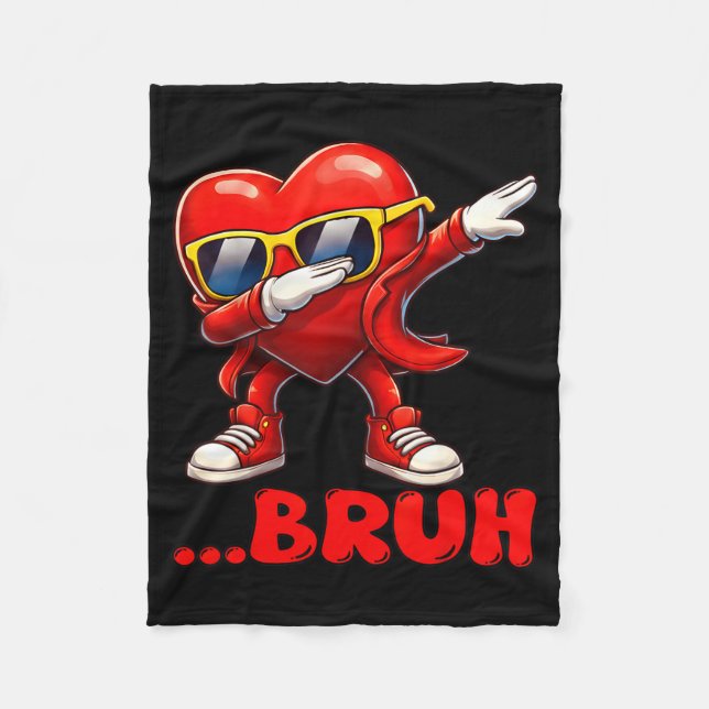 Bruh Dabbing Heart Funny Kids Boys Mens Valentine  Fleece Blanket (Front)