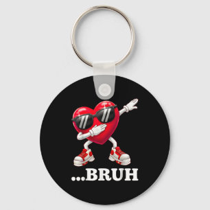Bruh Dabbing Heart Funny Kids Boys Mens Valentine Key Ring