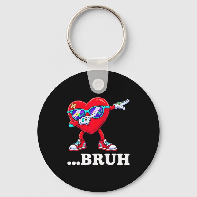 Bruh Dabbing Heart Funny Kids Boys Mens Valentine  Key Ring (Front)