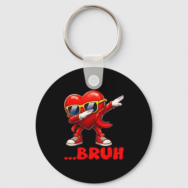 Bruh Dabbing Heart Funny Kids Boys Mens Valentine  Key Ring (Front)