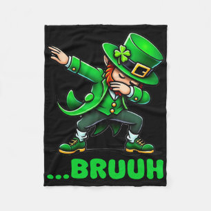 Bruh Dabbing Leprechaunn Funny St Patricks Day Ret Fleece Blanket