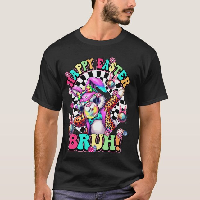 Bruh Dabbing Rabbit Blowing Bubble Leopard Glasses T-Shirt (Front)