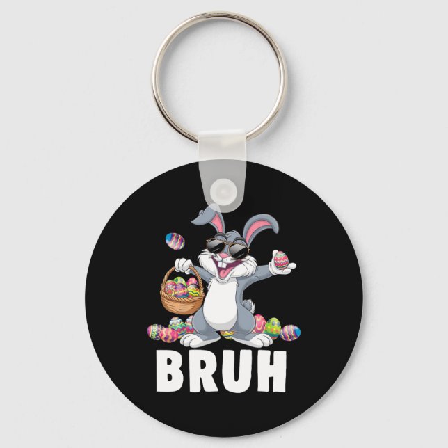 Bruh Dabbing Rabbit Bunny Happy Easter Day Egg Boy Key Ring (Front)