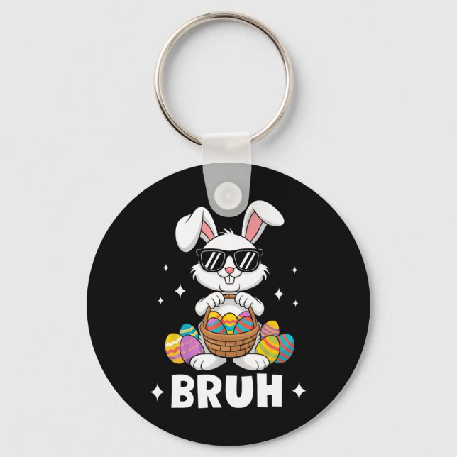 Bruh Dabbing Rabbit Bunny Happy Easter Day Egg Boy Key Ring (Front)