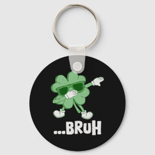 Bruh Dabbing Shamrock Funny Kids Mens Boys St Patr Key Ring