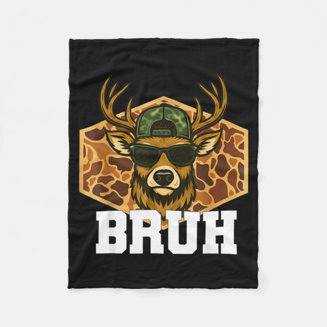 Bruh Deer Funny Deer Hunting Camo Hat Youth Teens  Fleece Blanket (Front)