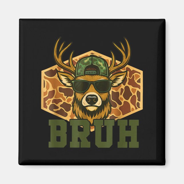 Bruh Deer Funny Deer Hunting Camo Hat Youth Teens  Magnet (Front)