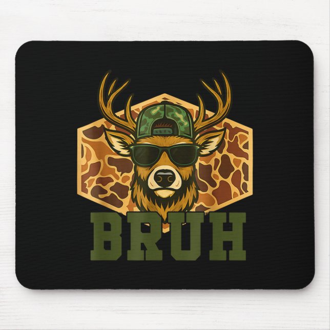 Bruh Deer Funny Deer Hunting Camo Hat Youth Teens  Mouse Mat (Front)