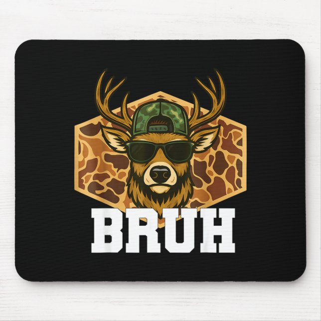 Bruh Deer Funny Deer Hunting Camo Hat Youth Teens  Mouse Mat (Front)