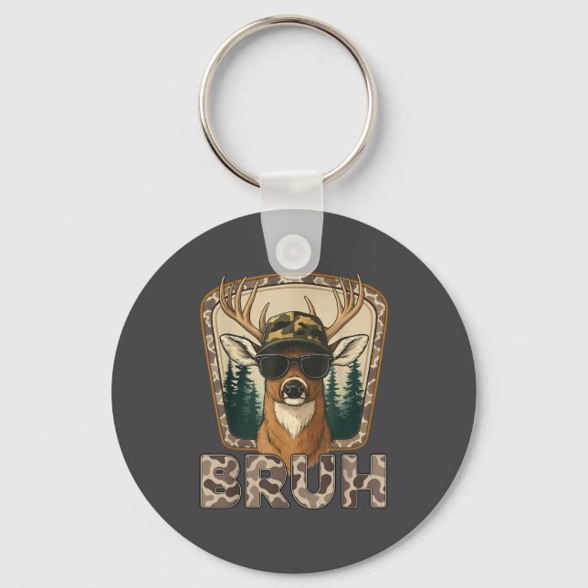 Bruh Deer Hunter Funny Deer Hunting Camo Men Teens Key Ring (Front)