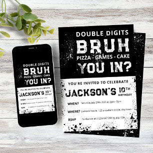 BRUH Double Digits Boys 10th Birthday Invitation