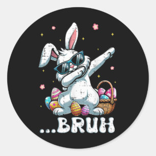 Bruh Easter Dabbing Bunny Rabbit Dance Kids Boys M Classic Round Sticker
