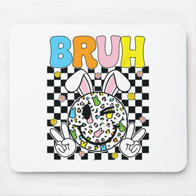 Bruh Easter Day Funny Bunny Eggs Groovy Smile Face Mouse Mat (Front)