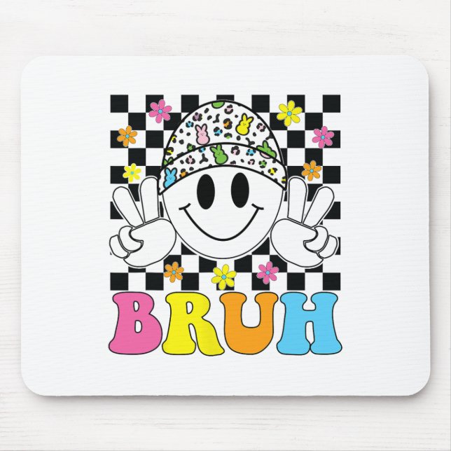 Bruh Easter Day Funny Bunny Eggs Groovy Smile Face Mouse Mat (Front)