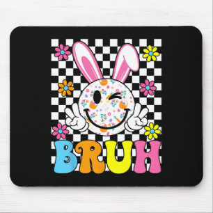 Bruh Easter Day Funny Bunny Eggs Groovy Smile Face Mouse Mat