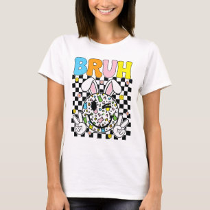 Bruh Easter Day Funny Bunny Eggs Groovy Smile Face T-Shirt