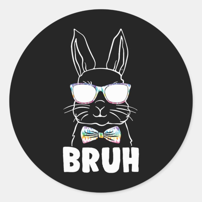 Bruh Easter Day Funny Rabbit Bunny Face Gles Easte Classic Round Sticker (Front)