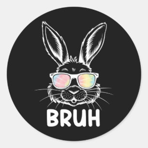Bruh Easter Day Funny Rabbit Bunny Face Gles Easte Classic Round Sticker
