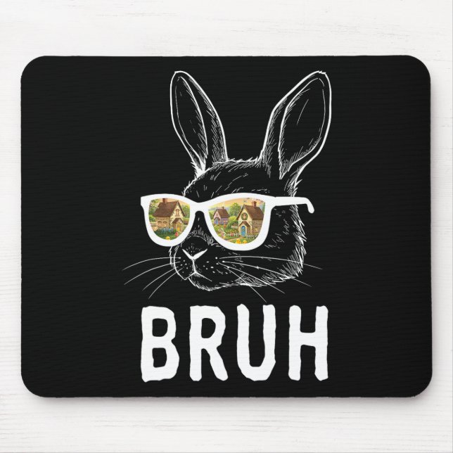 Bruh Easter Day Funny Rabbit Bunny Face Gles Easte Mouse Mat (Front)