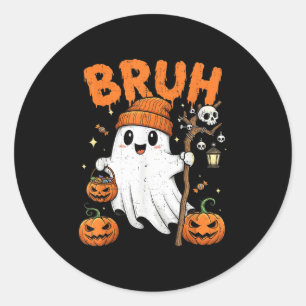 Bruh Funny Boo Pumpkin Funny Halloween Kids Boys Classic Round Sticker