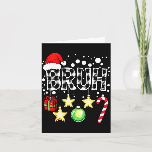 Bruh Funny Christmas Kids Buffalo Plaid Xmas  Card (Front)