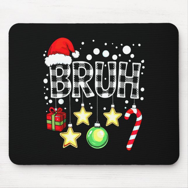 Bruh Funny Christmas Kids Buffalo Plaid Xmas  Mouse Mat (Front)