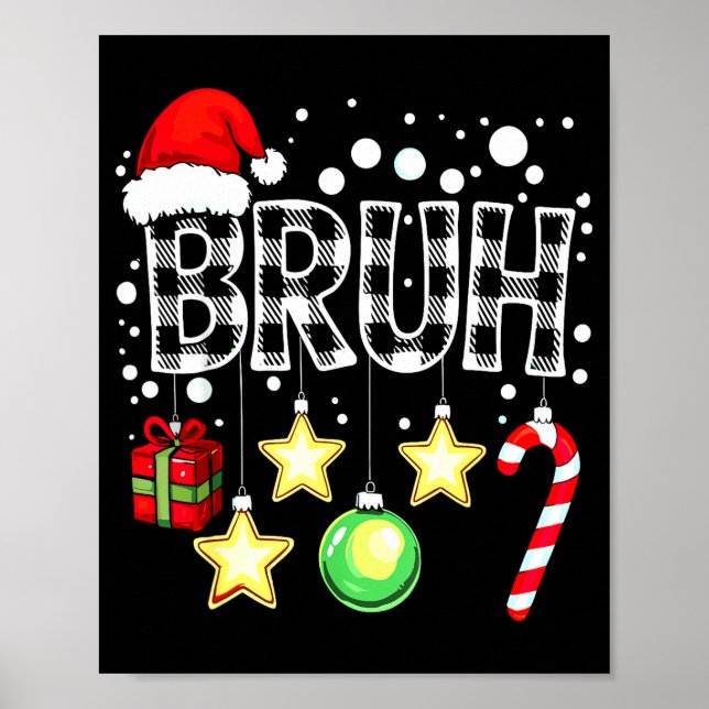 Bruh Funny Christmas Kids Buffalo Plaid Xmas  Poster (Front)