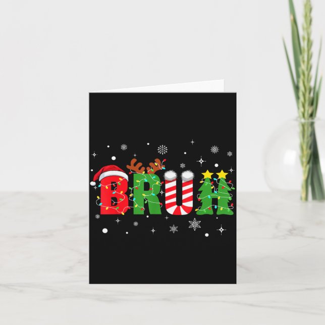 Bruh Funny Christmas Red Plaid Teens Boys Kids Xma Card (Front)