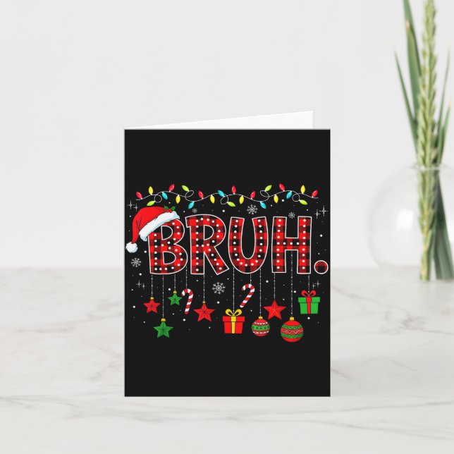 Bruh Funny Christmas Red Plaid Teens Boys Kids Xma Card (Front)
