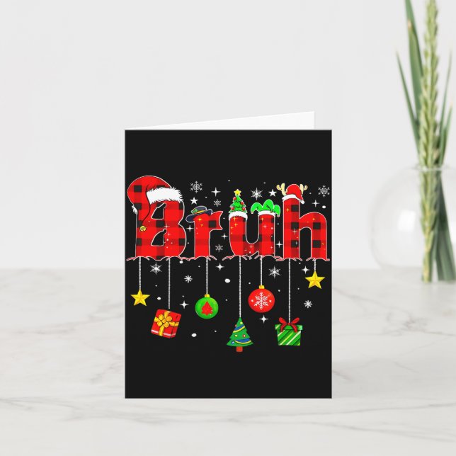 Bruh Funny Christmas Red Plaid Teens Boys Kids Xma Card (Front)