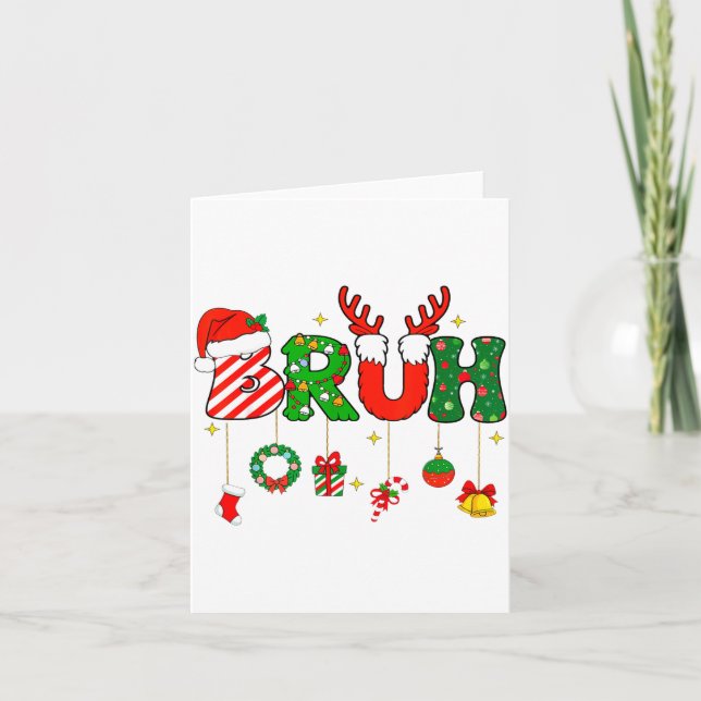 Bruh Funny Christmas Red Plaid Teens Boys Kids Xma Card (Front)