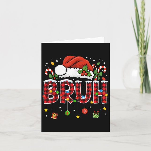 Bruh Funny Christmas Red Plaid Teens Boys Kids Xma Card (Front)